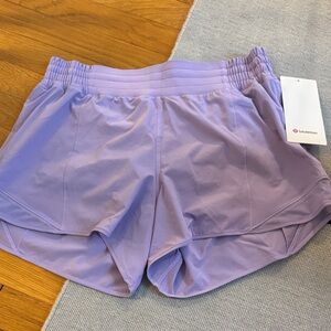 NWT lululemon 10 Hotty Hot High Rise Light Purple Lavender 4” Lined Shorts w/Bag
